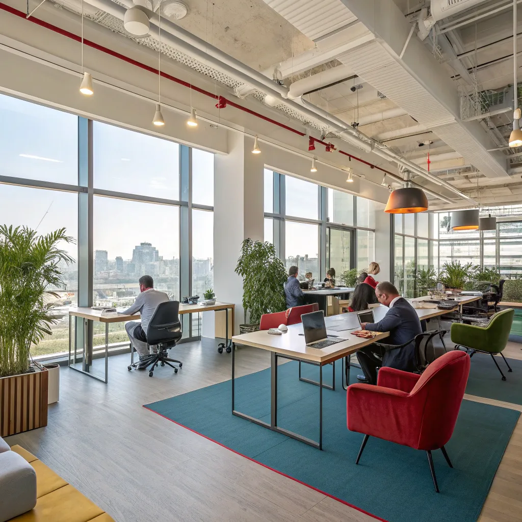 Modern coworking space with open layout and natural light